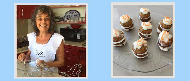 Karina making carrot cake with cream cheese icing in Sayulita